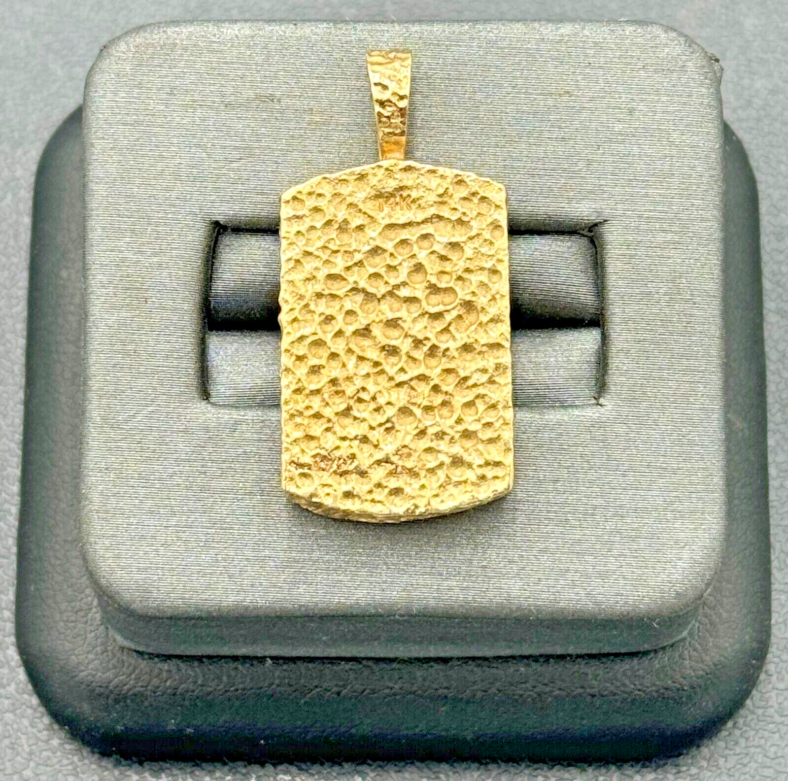Vintage 14kt Gold 1/2ozt Gold Nugget Style 1in. x 5in. Bar Pendant with 5mm Bale