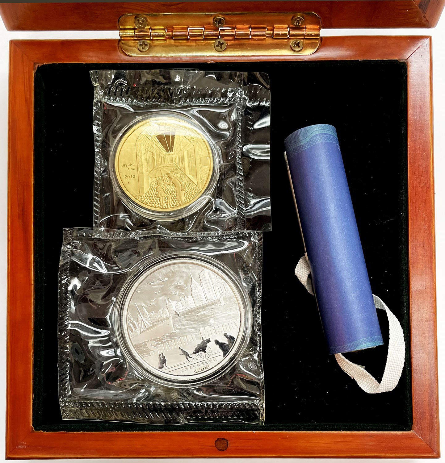 2013 GOLD & SILVER CHINESE 1oz .9999 FINE SHANGHAI MEMORY 2 COIN ^ SCROLL SET