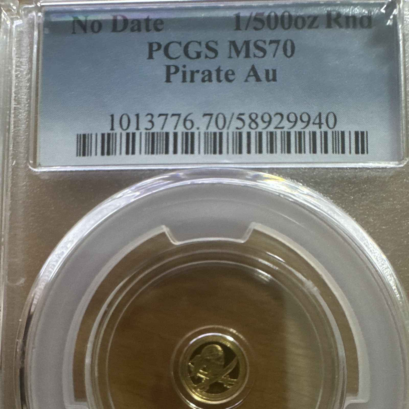 PCGS MS70 Pirate Au .9999 Fine Gold Round 1/500 oz No Date