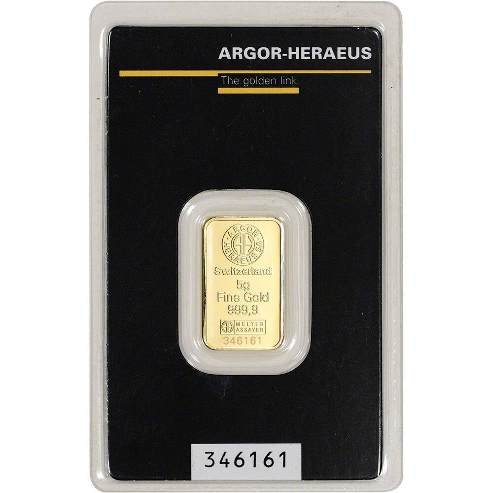 5 gram Gold Bar – Argor Heraeus – 999.9 Fine in Assay