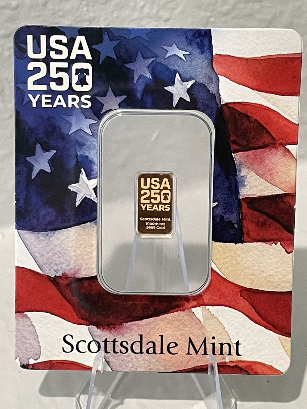Scottsdale Mint USA 250 Years Gold Bar 1/100 oz .9999 Fine Gold .9999