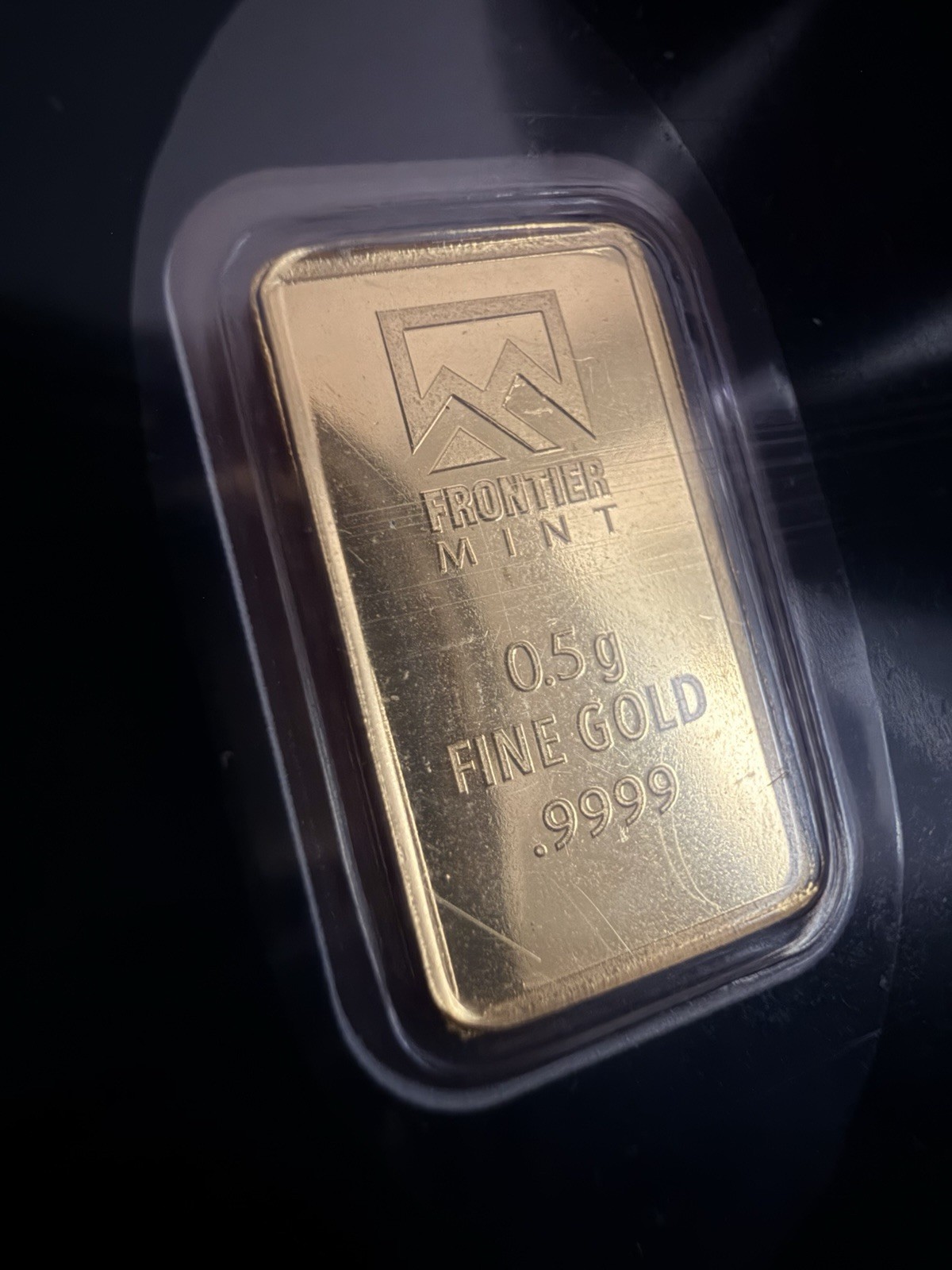 Frontier Mint 0.5g Gold Bar .9999 Fine Gold in Assay Card