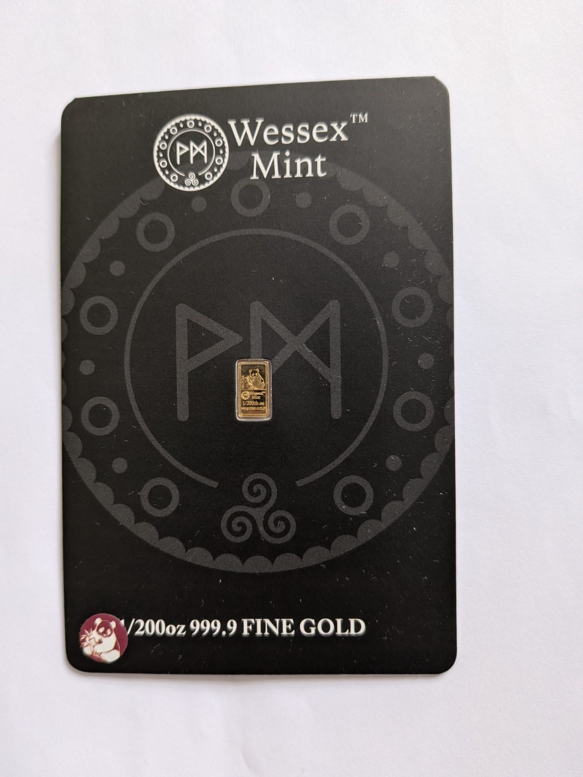 1/200th Oz 24K Gold Bar with Panda Design from Wessex Mint