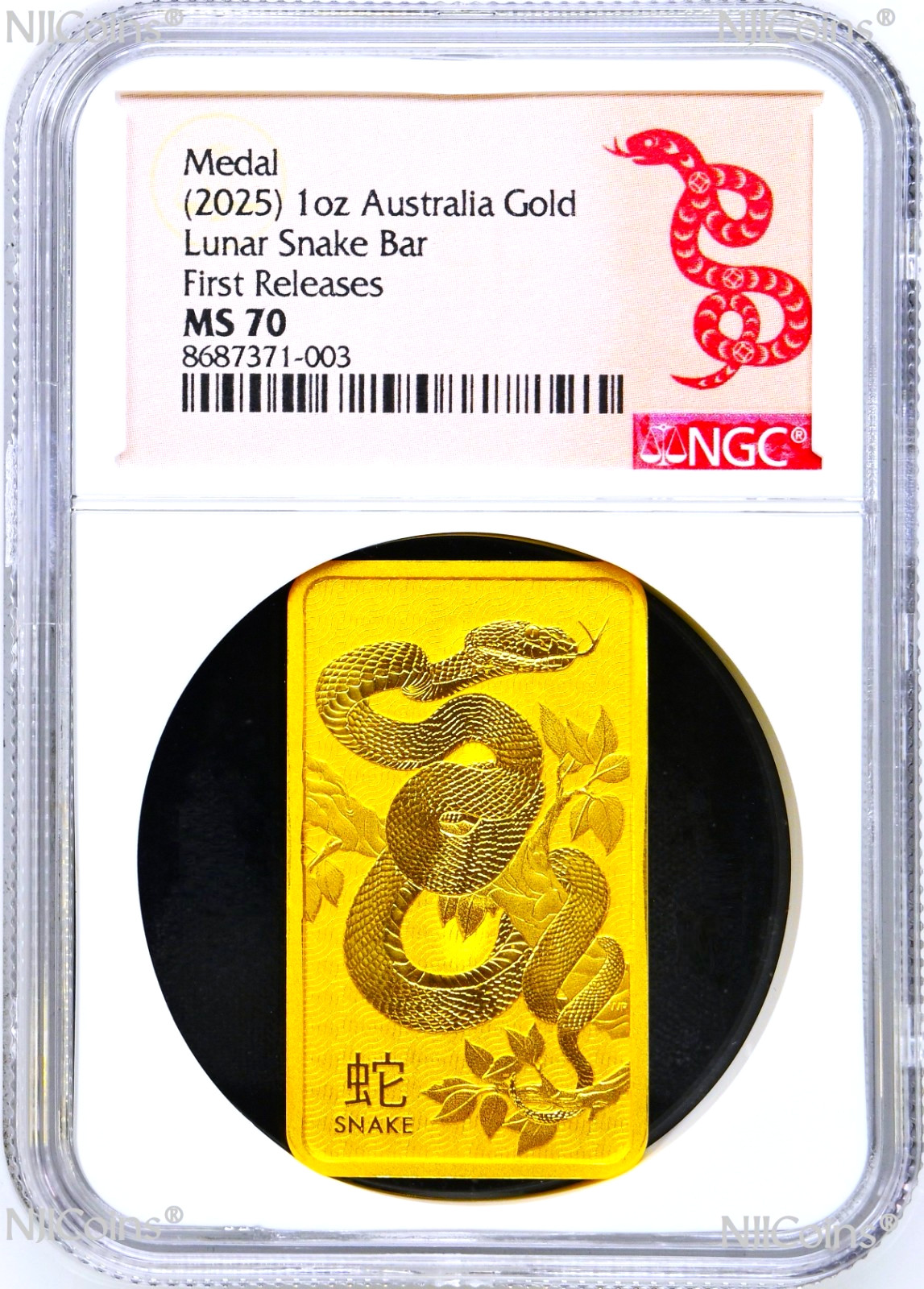 2025 Year of the Snake 1oz .9999 Gold Rectangle Perth Minted Bar NGC MS 70 Lunar
