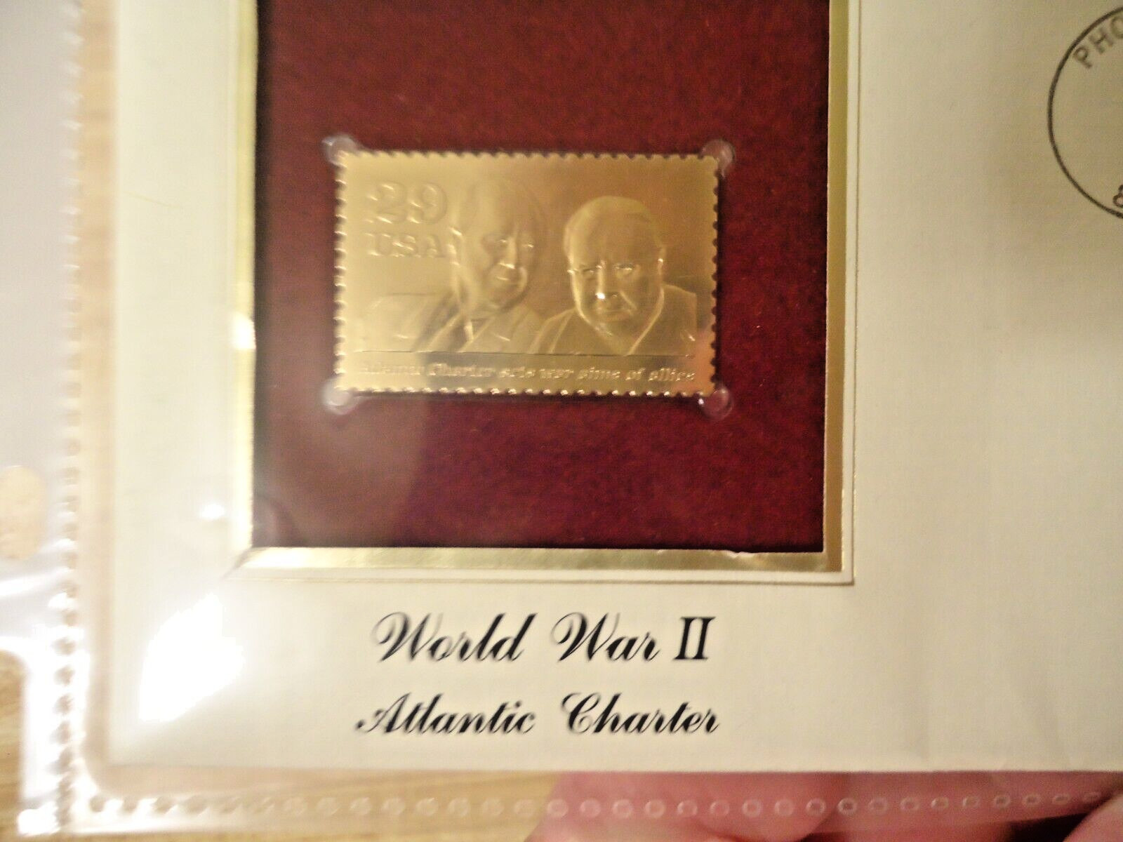 1991 Atlantic Charter 22KT Gold Stamp USPS 1st Day Issue FDR & Churchill Stamp