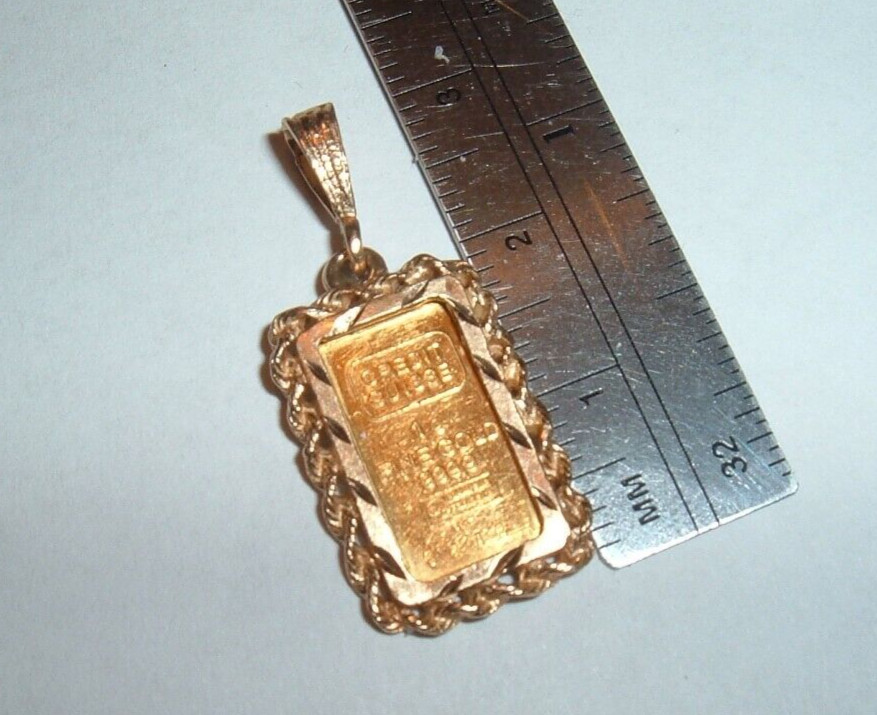 24K GOLD Credit Suisse 999.9 FINE INGOT BAR 14K ROPE BEZEL PENDANT CHAIN 2.73g