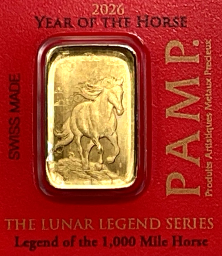 2026 1 Gram PAMP Suisse Lunar Legends 1,000 Mile Horse Multigram .9999 Gold Bar