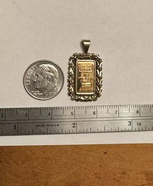 1 GRAM CREDIT SUISSE 999.9 GOLD BAR & 10K STAMPED MEXICO BEZEL PENDANT 3.2 GRAM