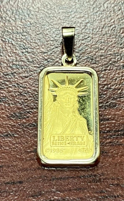 24K GOLD Credit Suisse 999.9 FINE INGOT 1g BAR / 14K PENDANT NECKLACE CHAIN 1.3g