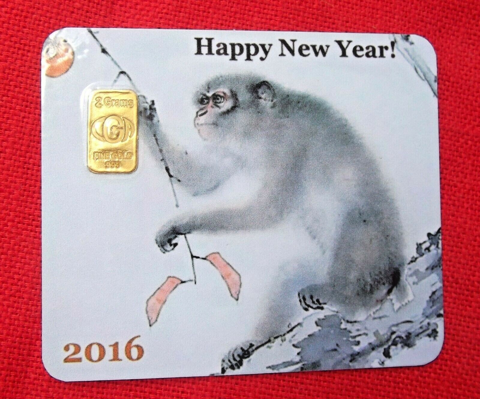 2 gram GOLD CGA BULLION Year of the Monkey 9999 Gold Bar Sealed (In Assay)