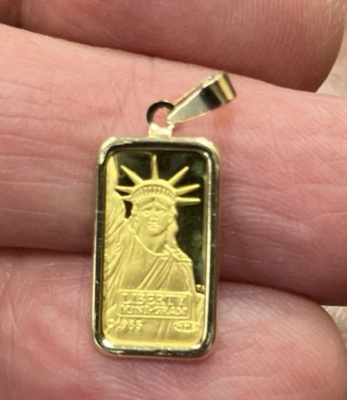 24K GOLD Credit Suisse 999.9 FINE INGOT 1g BAR / 14K PENDANT NECKLACE CHAIN 1.3g