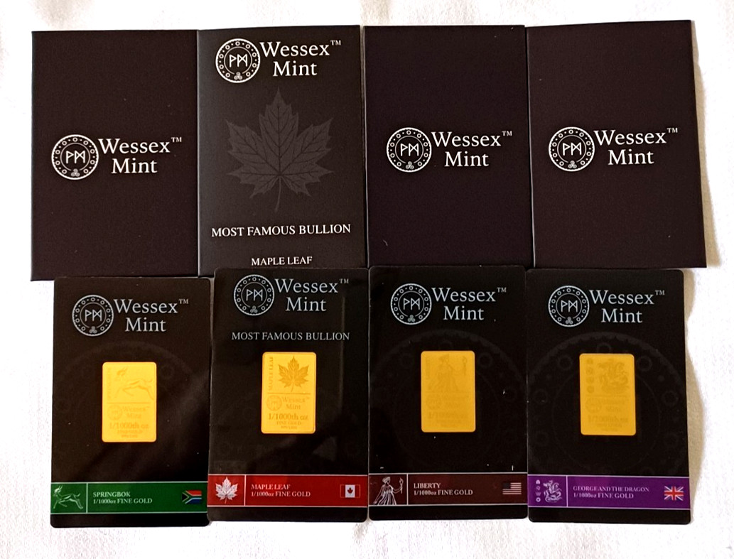 New Wessex Mint 1/1000th oz x 4 Fine Gold Bars Bundle 999.9 24ct RRP 39.99 each