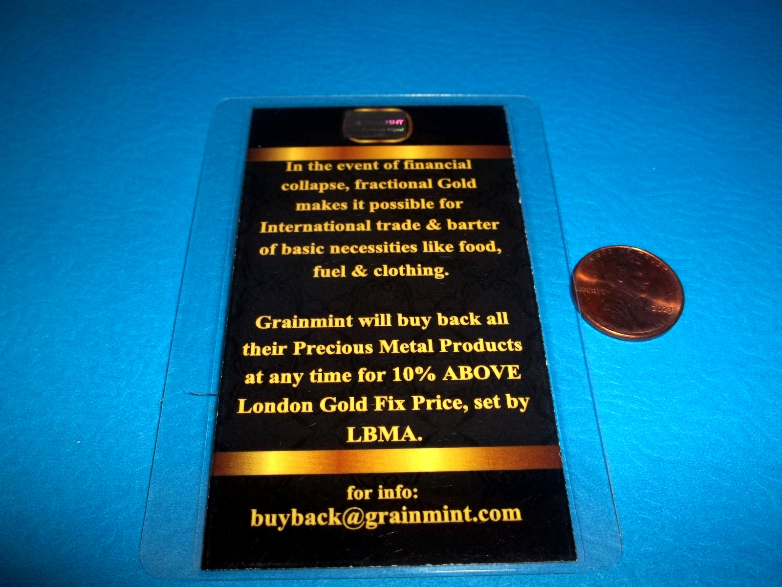 24K GOLD BULLION GRAINMINT CERT CARD