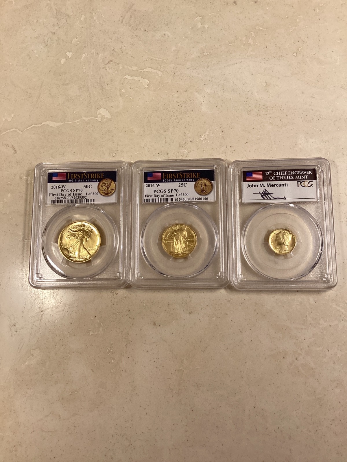 2016w gold three coin set 100th anniversary PCGS SP70 FDI FLAG LABEL