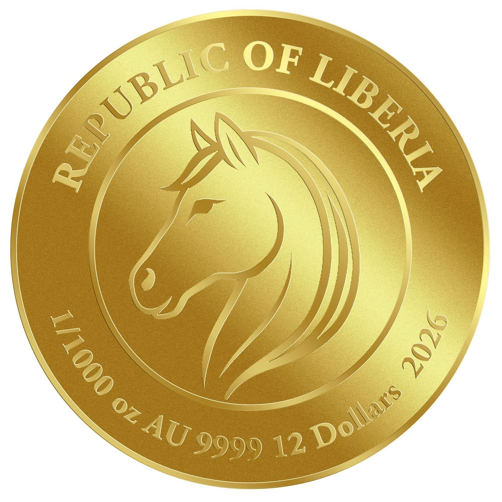 2026 Liberia Year of the Fire Horse 1/1000 oz Gold Coin in Card (9,999 Mintage)