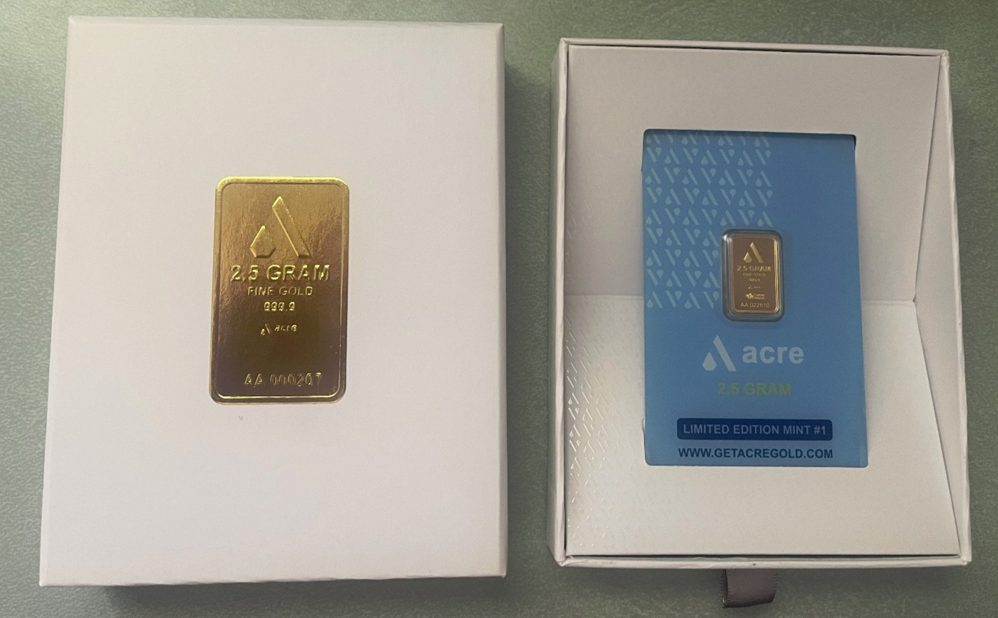 2.5 Gram Fine Gold 999.9 Gold Bar by ACRE GOLD — See Pictures — FREE Shipping