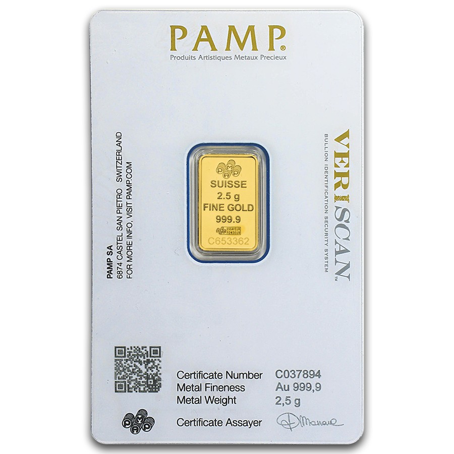 2.5 gram Gold PAMP Lady Fortuna VERISCAN™ Bar w/ Assay