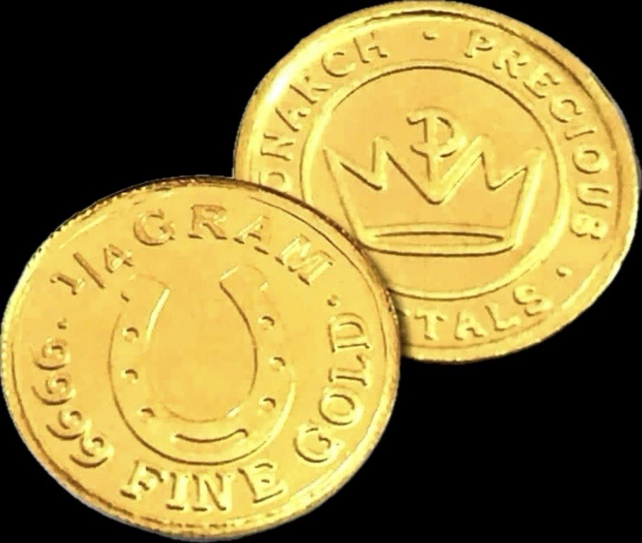LOT X 10 MONARCH 1/4 GRAM LUCKY HORSESHOE .9999 FINE GOLD ROUNDS IN CAPSULE
