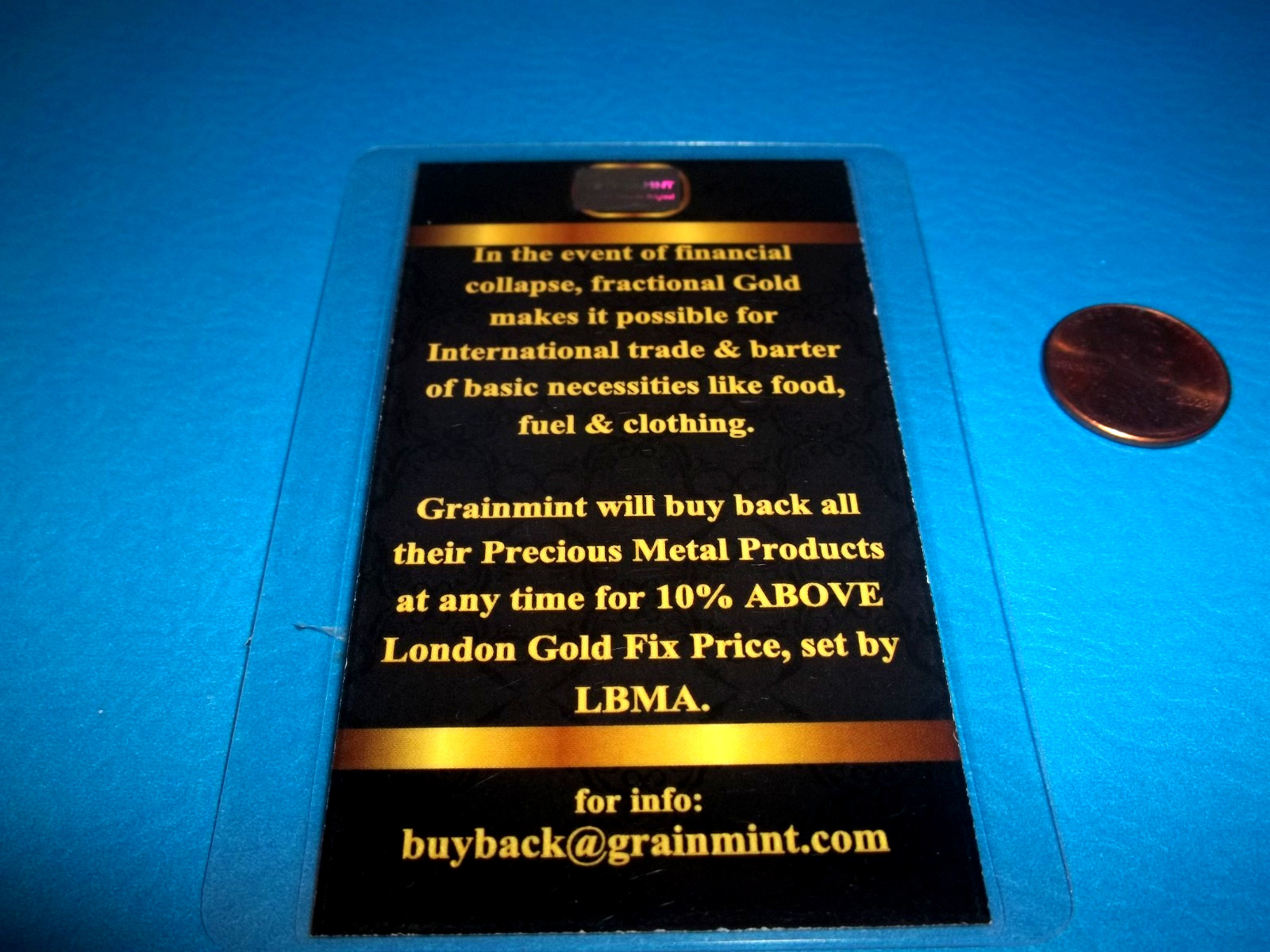 24K GOLD BULLION GRAINMINT CERT CARD