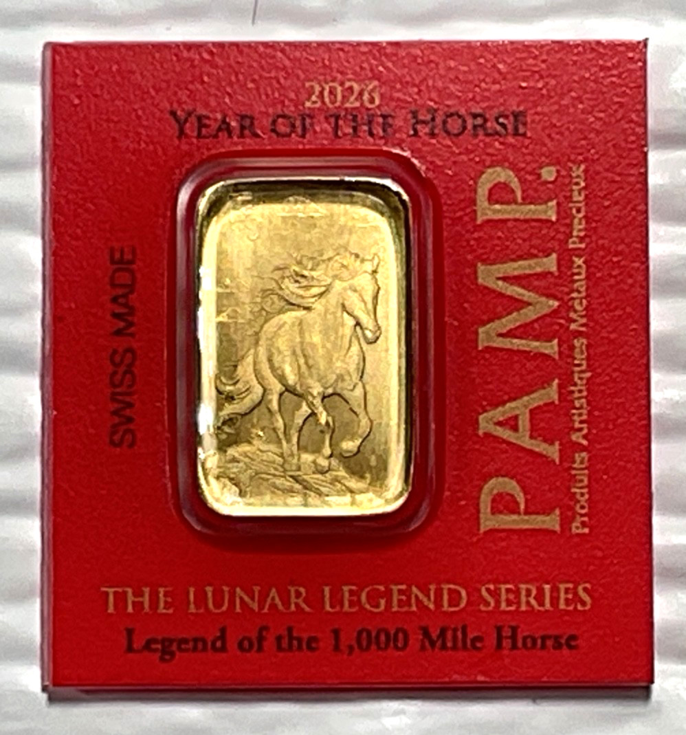 2026 1 Gram PAMP Suisse Lunar Legends 1,000 Mile Horse Multigram .9999 Gold Bar