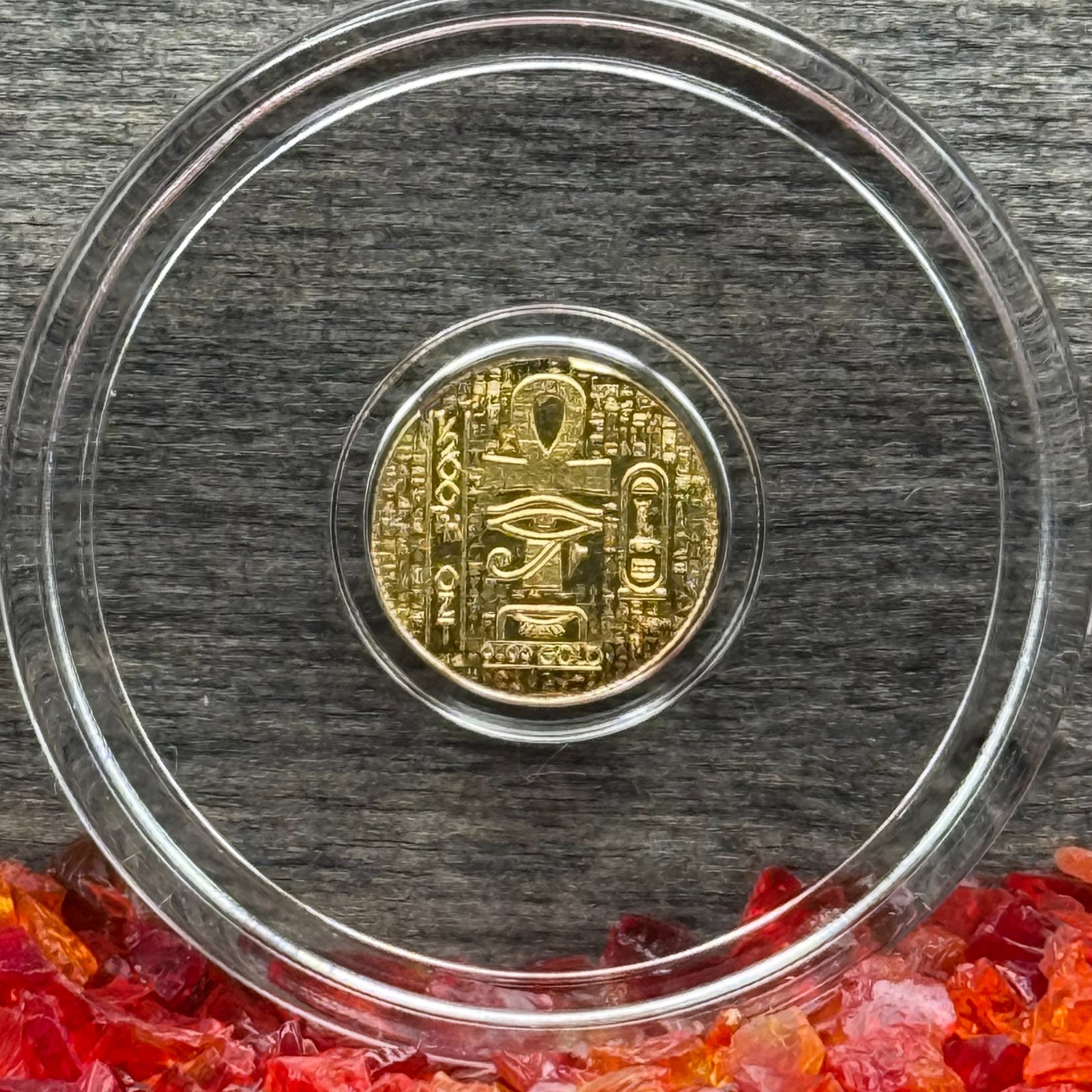 1/200 oz .9999 Fine Gold Round Egyptian King Tut, 1 World Coin, 1 Wood Chest