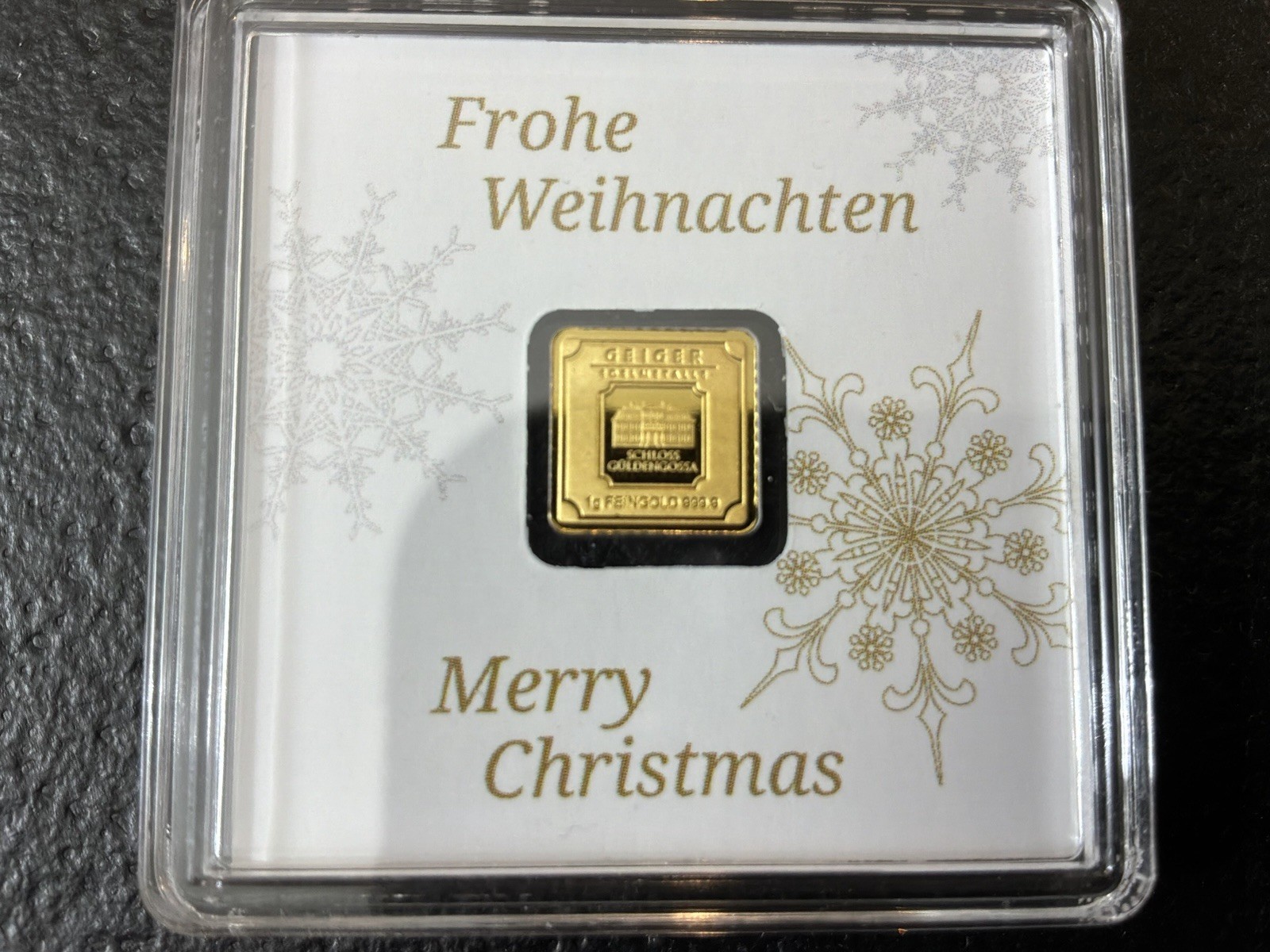 GEIGER 1 GRAM 999.9 GOLD BAR MERRY CHRISTMAS