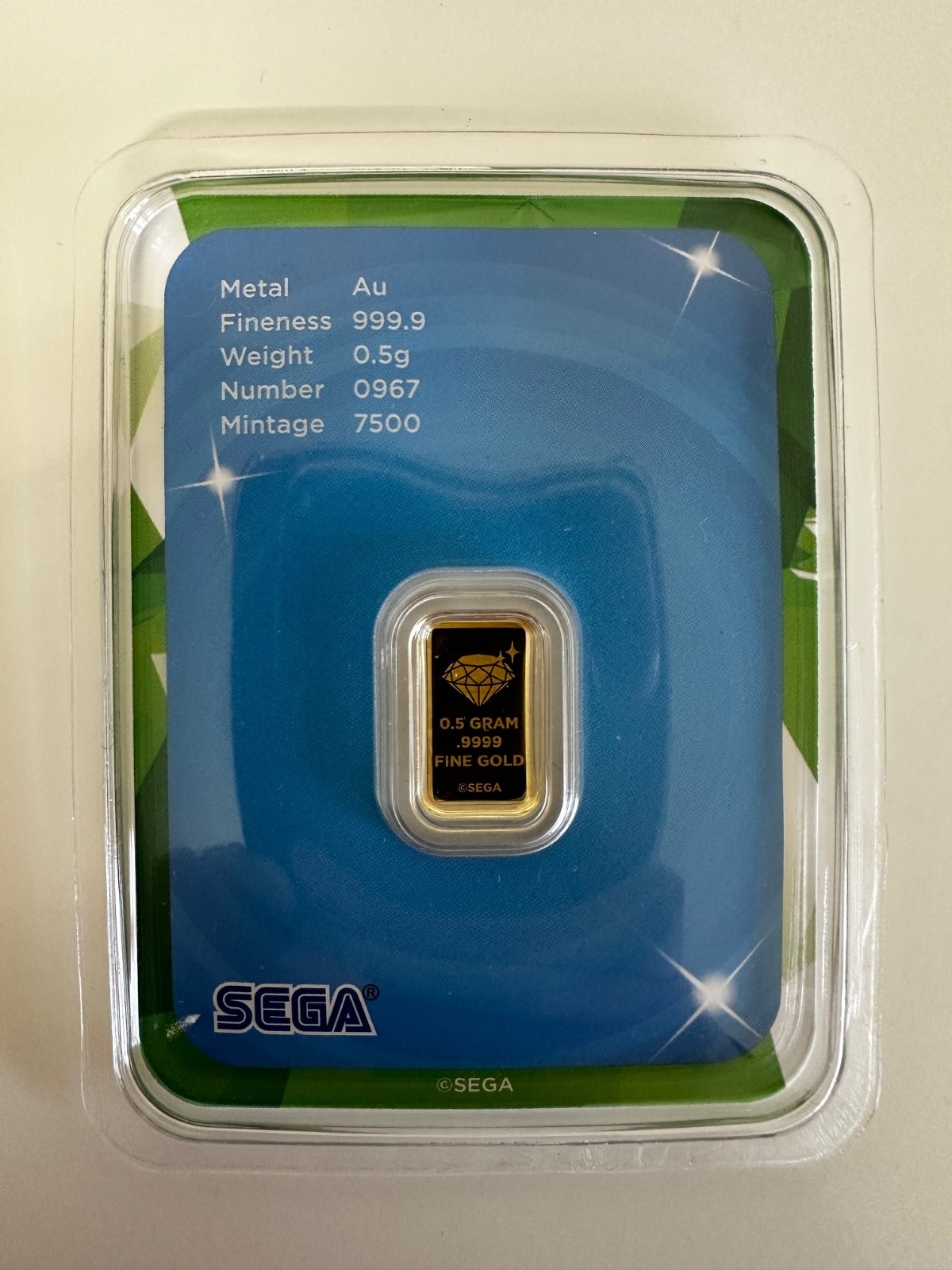 PAMP Sonic the Hedgehog 0.5g Gold Bar .9999 Fine Gold 7500 Limited Mintage