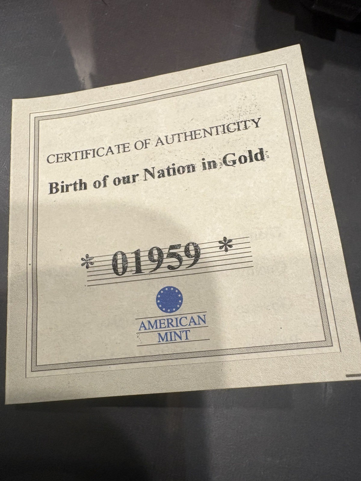 2010 .5g Birth of our Nation in Gold Bill of Rights History of America