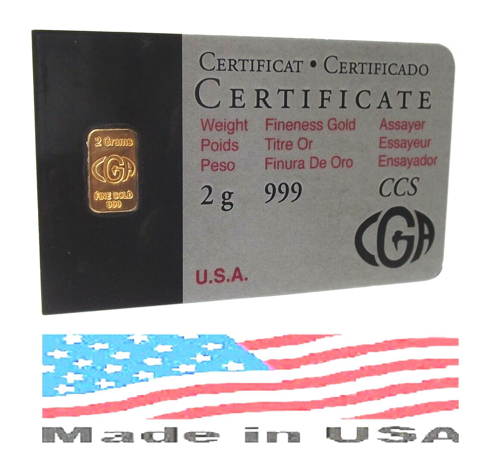 2 GRAM G 24K GOLD BAR CGA BULLION 9999 NORTH AMERICAN EDITION IN ASSAY CARD
