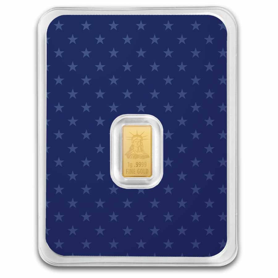 1 gram Gold Bar – United States Flag & Statue of Liberty