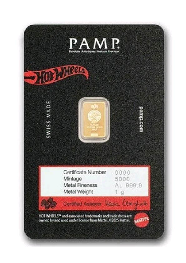PAMP Suisse Hot Wheels Race to Win 1 Gram .9999 Fine Gold Bar! 5,000 Minted 🏎💨