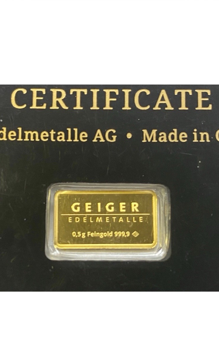 Geiger Edelmetalle 1/2 .5g Gold Bar Black Assay Card