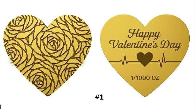 Happy Valentine’s Day 1/1000 oz Heart Shaped Gold in Card (5,000 Mintage)