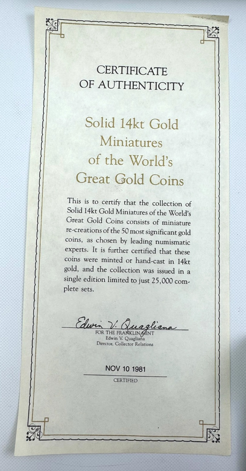 49 RARE Franklin Mint 14K Gold World Mini Coins ~25 Grams w/ COA Paperwork 1981