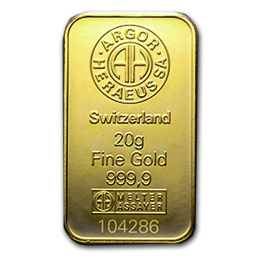 20 gram Gold Bar – Argor-Heraeus KineBar Design (In Assay)