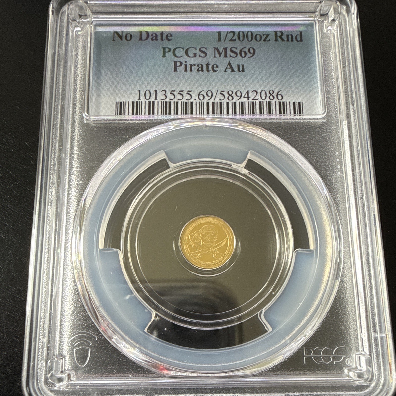 PCGS MS69 No Date Pirate 1/200 oz Gold Round 0.999 Fine Gold Au