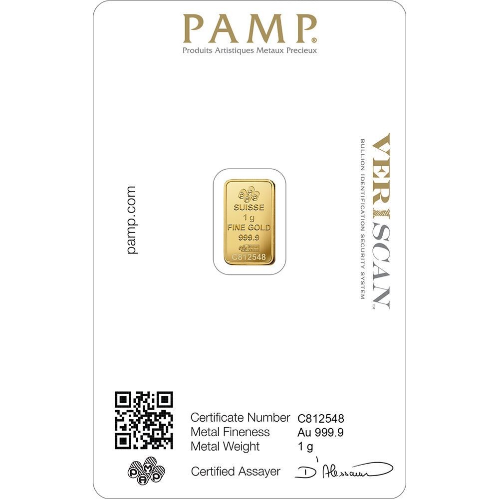 1 gram Gold Bar – PAMP Suisse – Fortuna – 999.9 Fine Box of 25