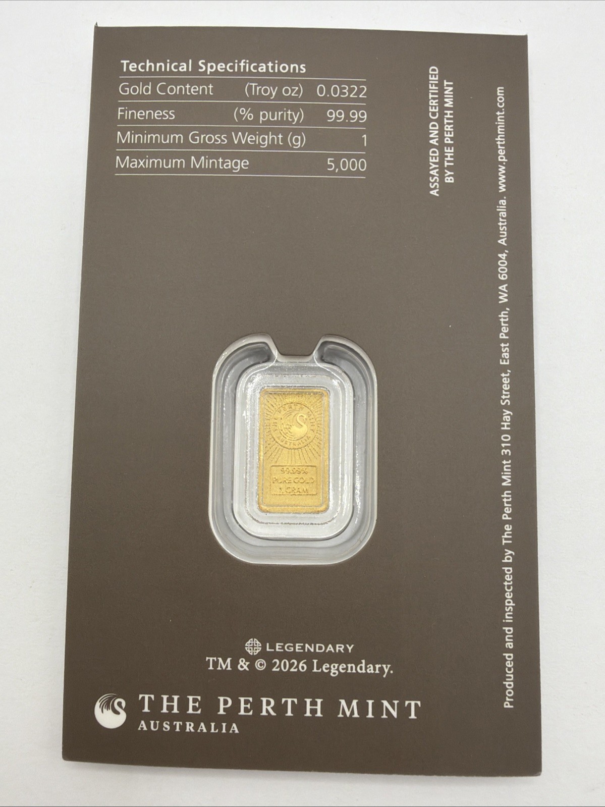 2026 Perth Mint Dune 1g 9999 Gold Bar Limited Mintage w/ Original Packaging