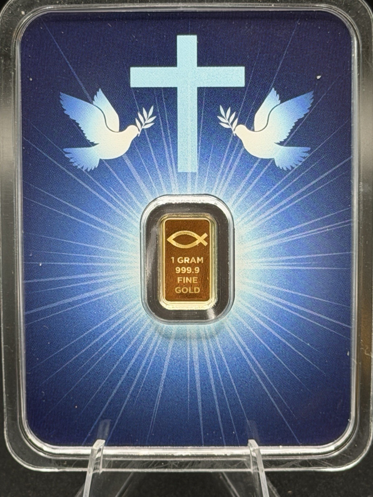 MKS PAMP Blessings of Jesus Christ 1 Gram 9999 Gold Bar Dove & Cross In TEP -#97