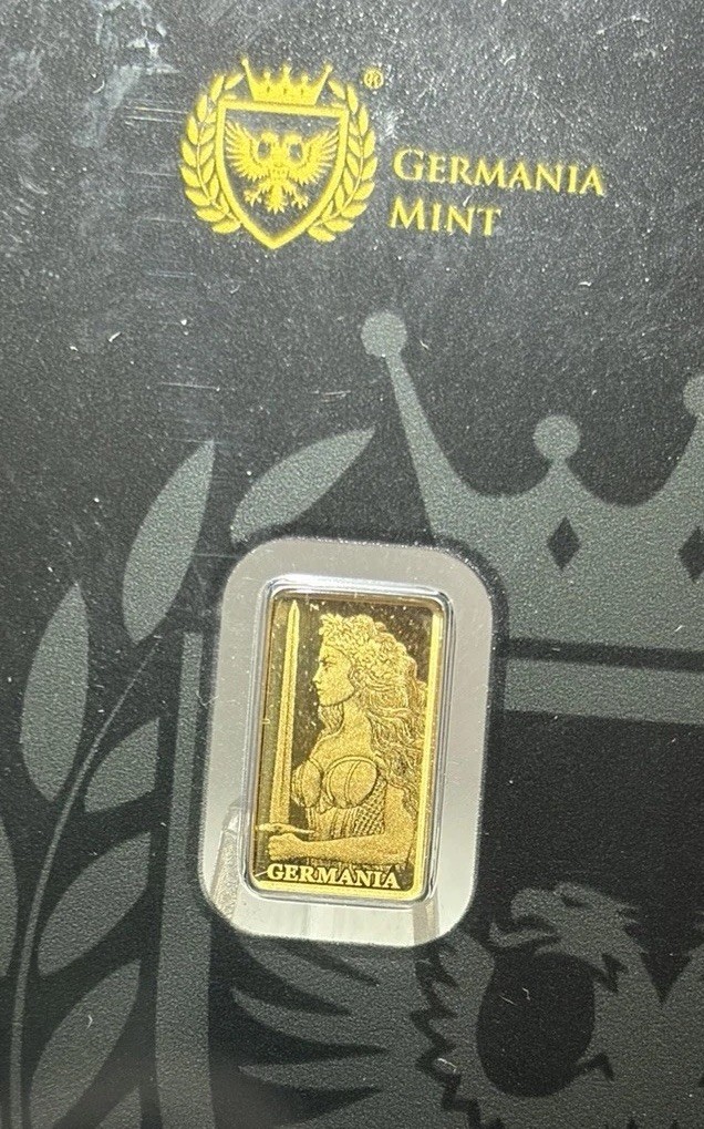 Germania Mint STAMPED BAR Lady Germania Minted 1/200 oz Gold Bar in Assay Card