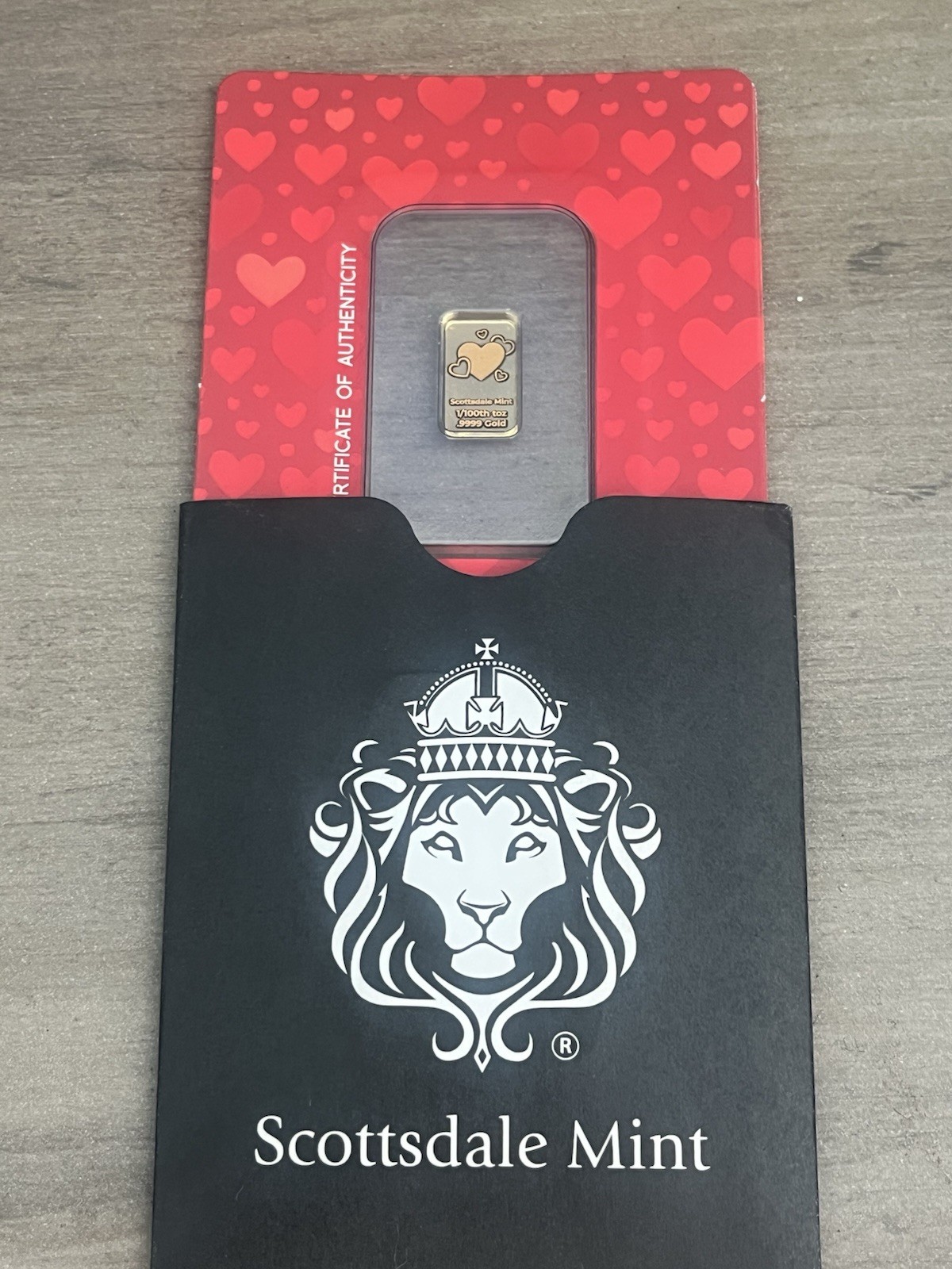 Scottsdale Mint Love Themed 1/100 oz .9999 Gold Bar in Certi-Lock Card