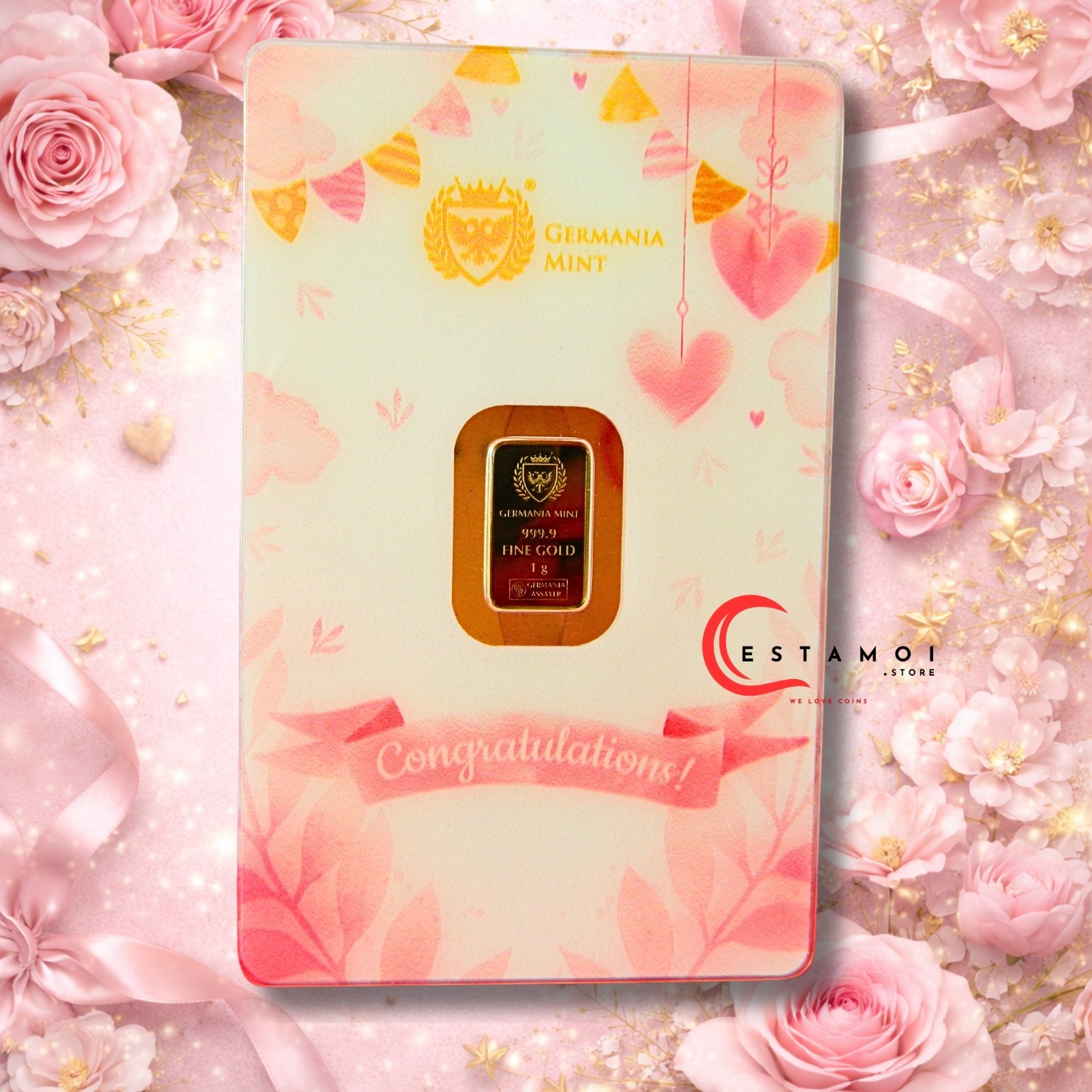 Germania Mint, 2026, Gold Bar, 1G, 999.9 Gold, Congratulations: Baby Girl!