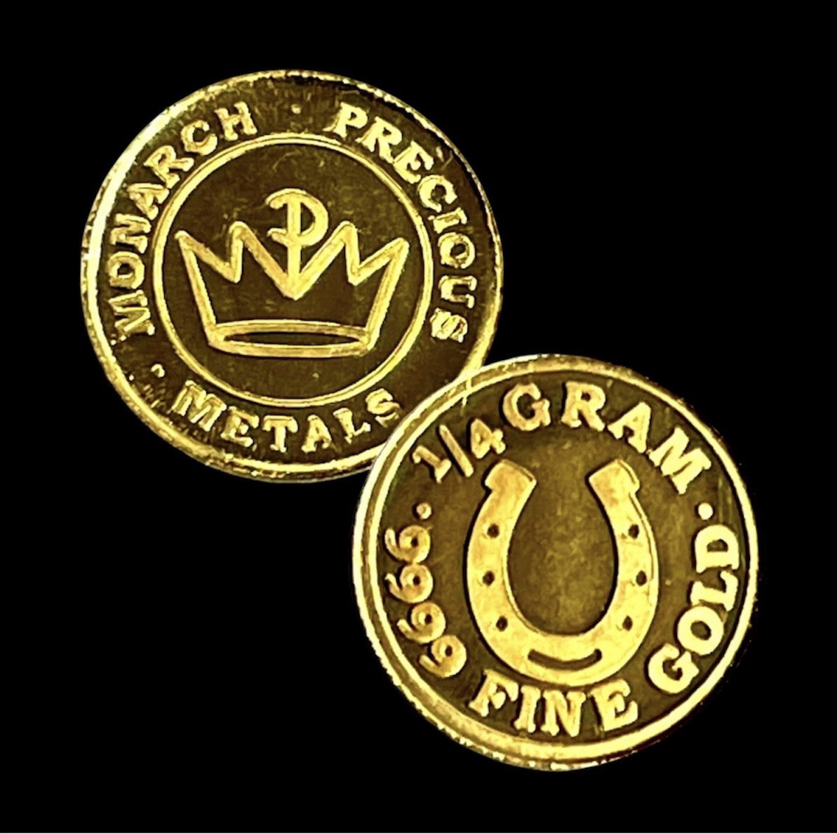 LOT X 10 MONARCH 1/4 GRAM LUCKY HORSESHOE .9999 FINE GOLD ROUNDS IN CAPSULE