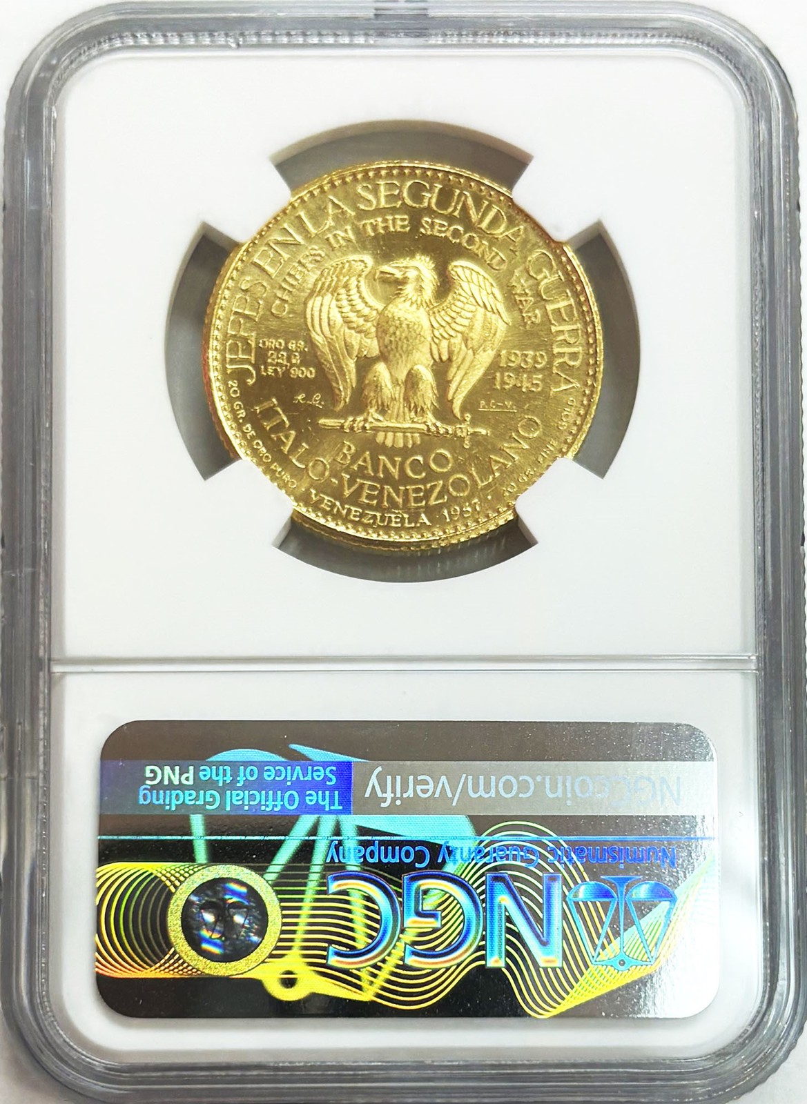 1957 GOLD GREAT BRITAIN CHIEF CHURCHILL WWII 22.2 GRAM VENEZUELA COIN NGC MS 66