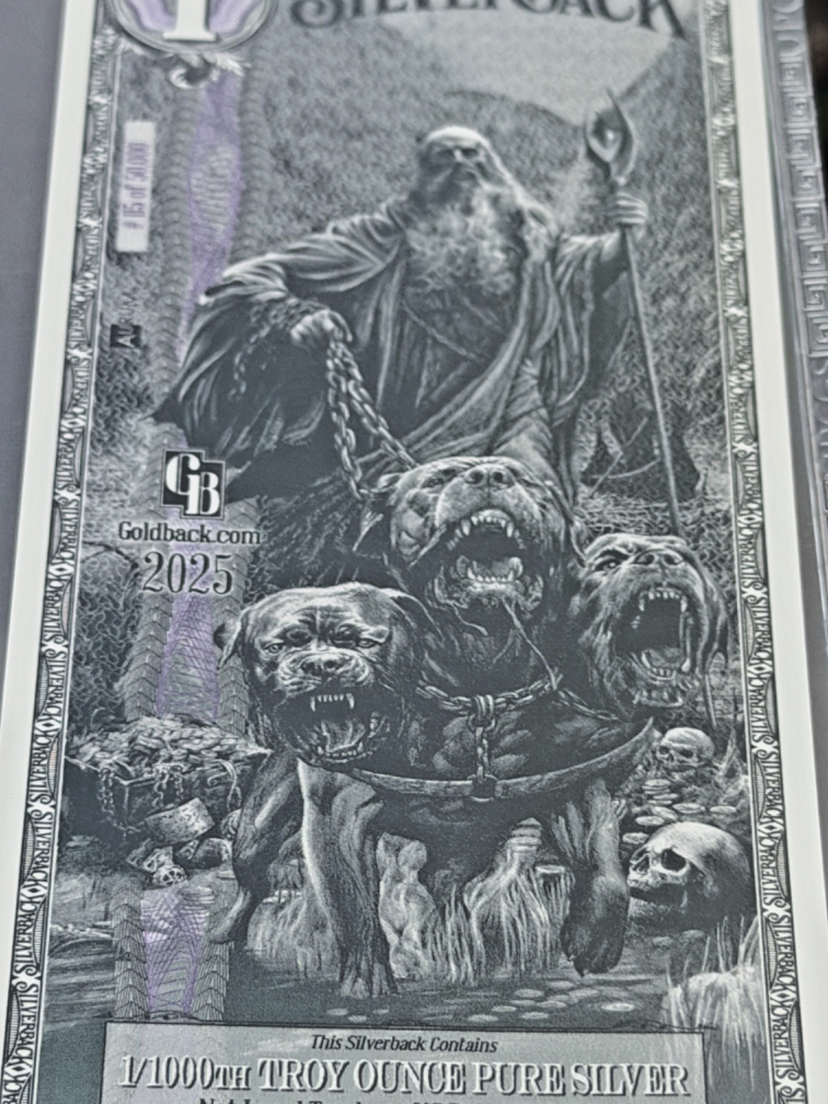 PCGS Silverback Hades Olympus, .999 PURE Silver 1/1000 Troy oz., Purple GEM #115