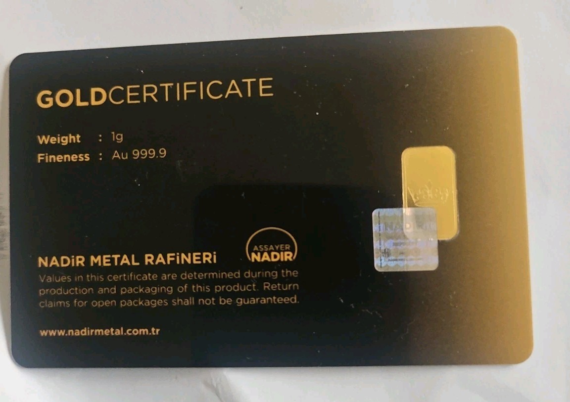 TAVEX Bar 24ct Gold 1g in COA with Hologram