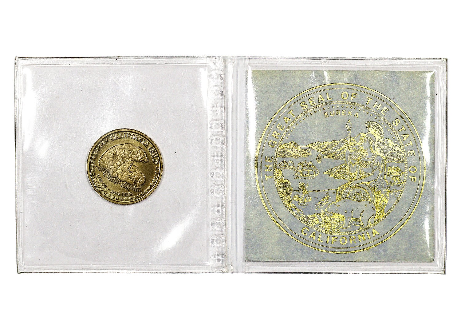 Vintage 1991 California Gold Grizzly Bear & State Seal 1/10 oz .9999 Gold Round