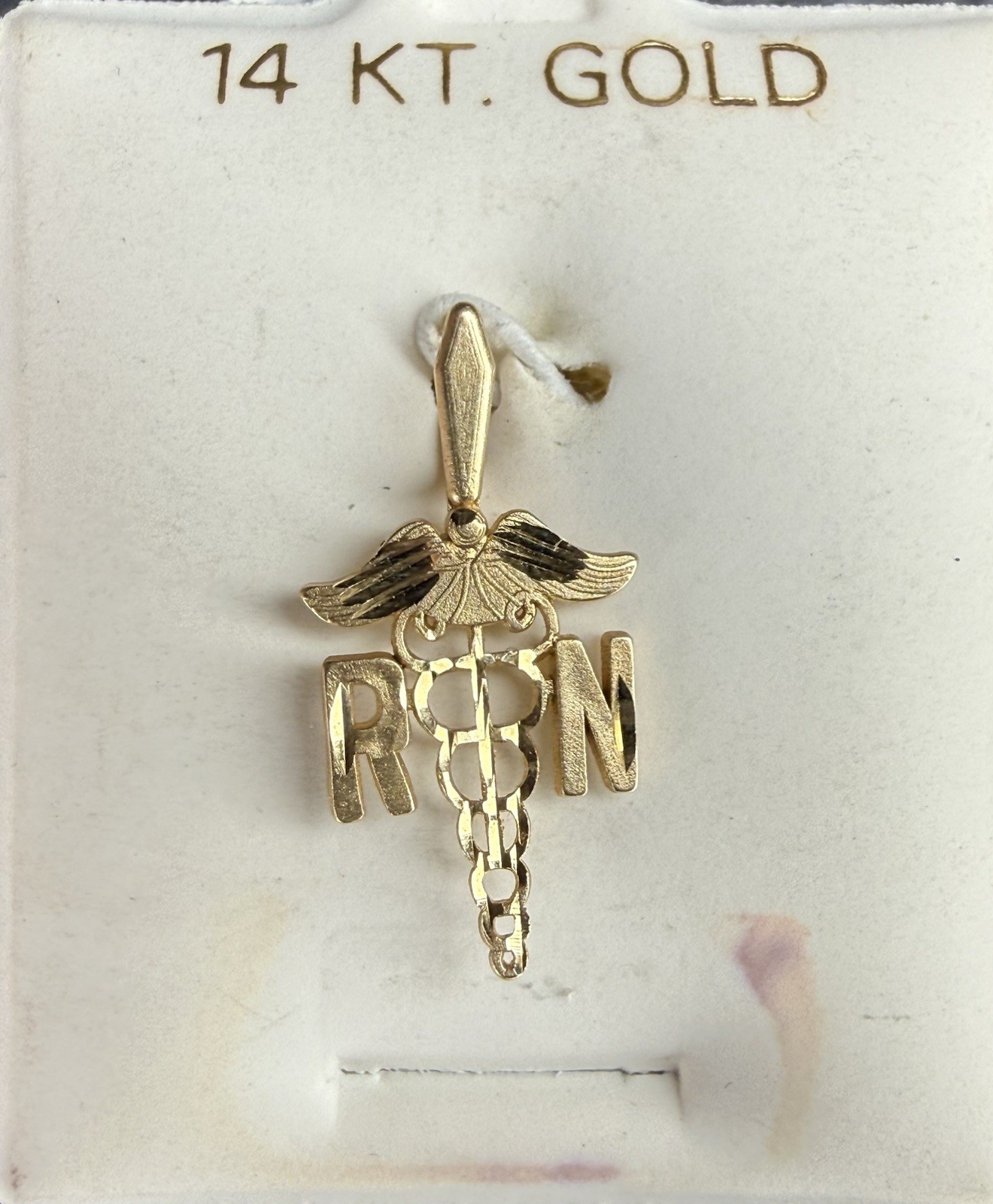 RN Caduceus, Staff of Hermes .63g 14k GOLD PENDANT ‼️DIAMOND CUT‼️