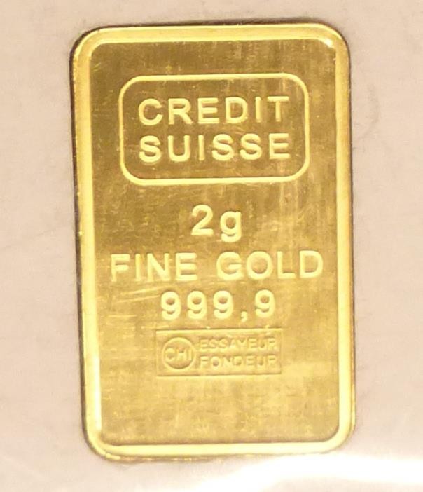 2 Gram .9999 Fine Gold Statue of Liberty Bar, 2g Gold Bar, 1985 Valcambi Suisse