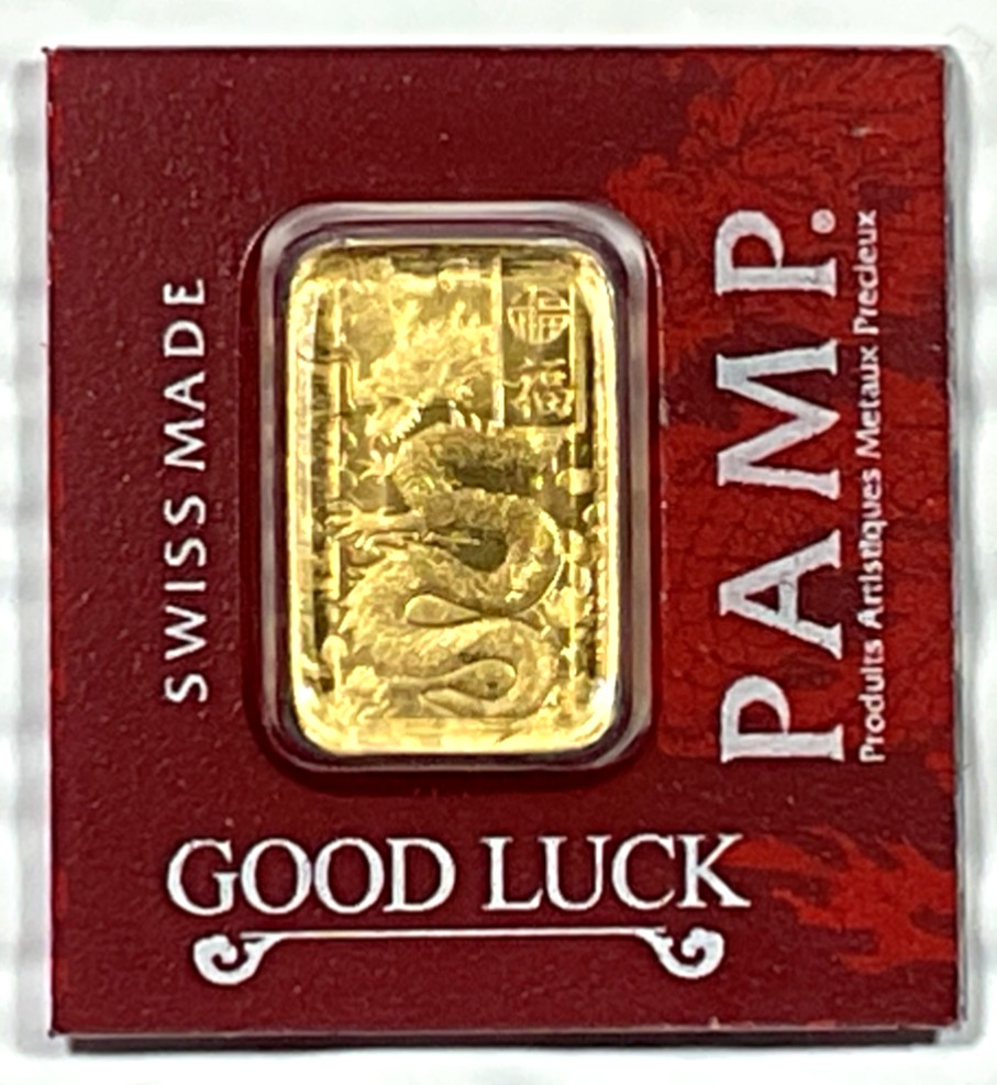 PAMP Suisse Good Luck Dragon 1 Gram .9999 Gold Bar Multigram Year Of The Dragon